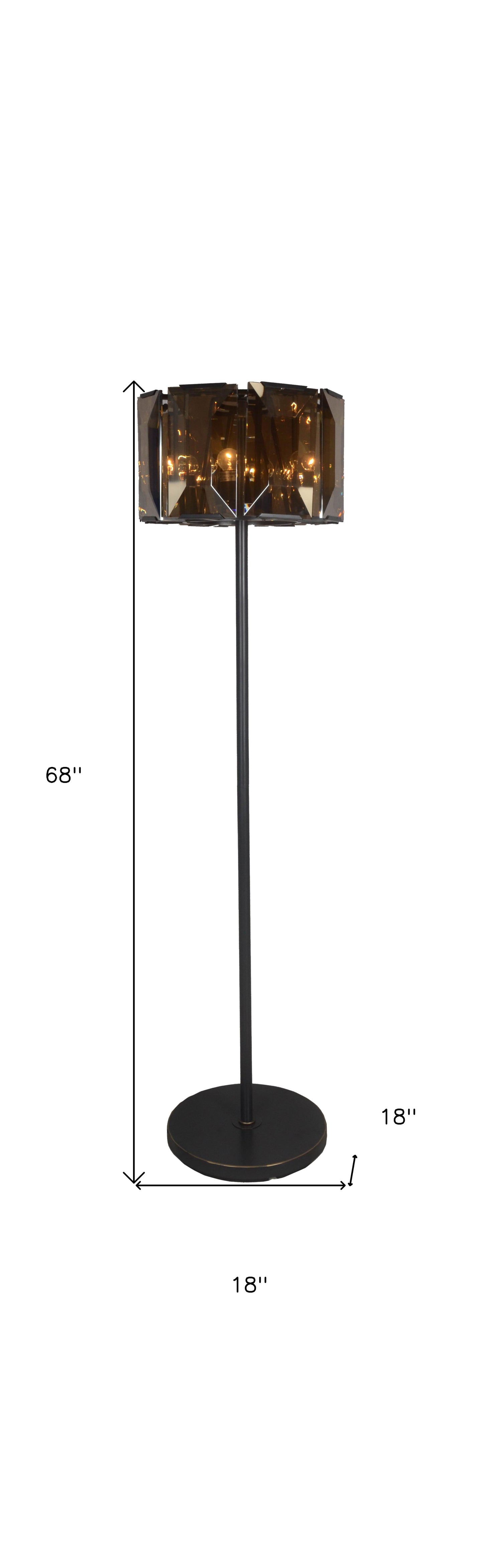 Dark Bronze Floor Lamp w/ Amber Solid Color BeveGlass Shade