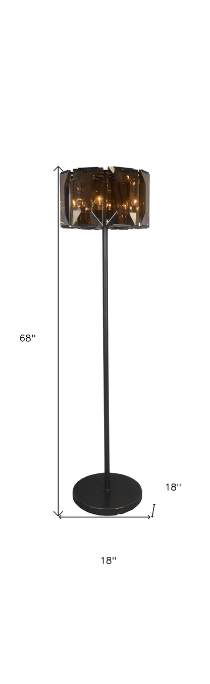 Dark Bronze Floor Lamp w/ Amber Solid Color BeveGlass Shade