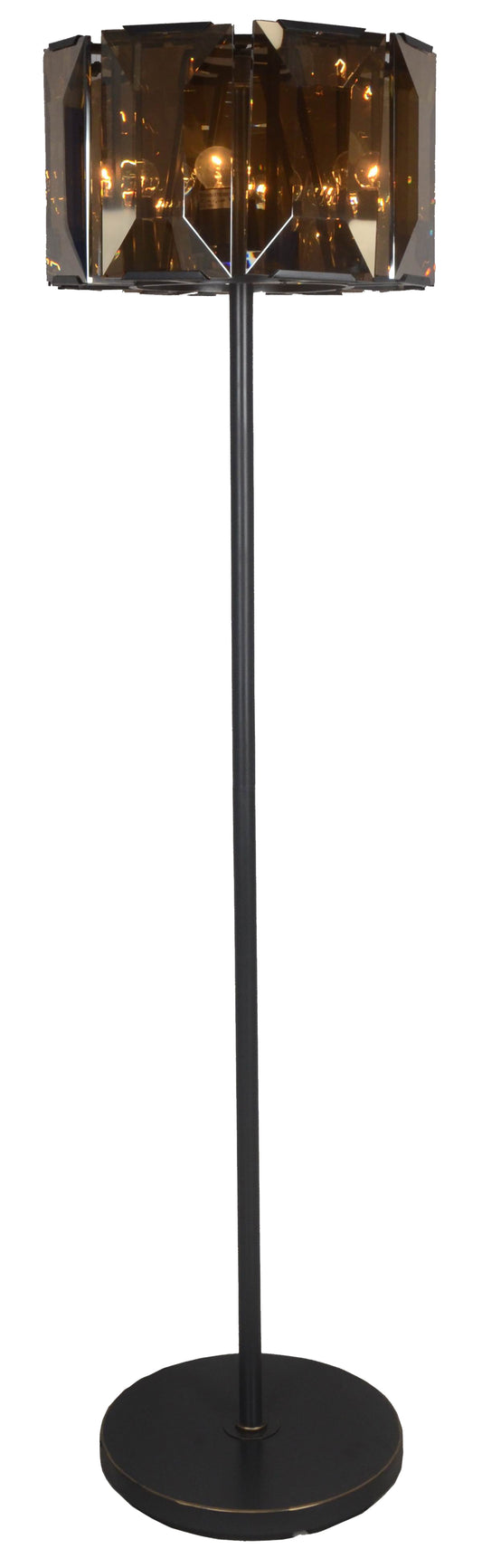Dark Bronze Floor Lamp w/ Amber Solid Color BeveGlass Shade