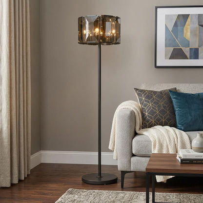 Dark Bronze Floor Lamp w/ Amber Solid Color BeveGlass Shade