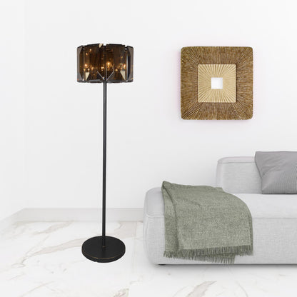 Dark Bronze Floor Lamp w/ Amber Solid Color BeveGlass Shade