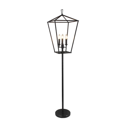 Black 3-Light Floor Lamp w/ Black Geometric Shade