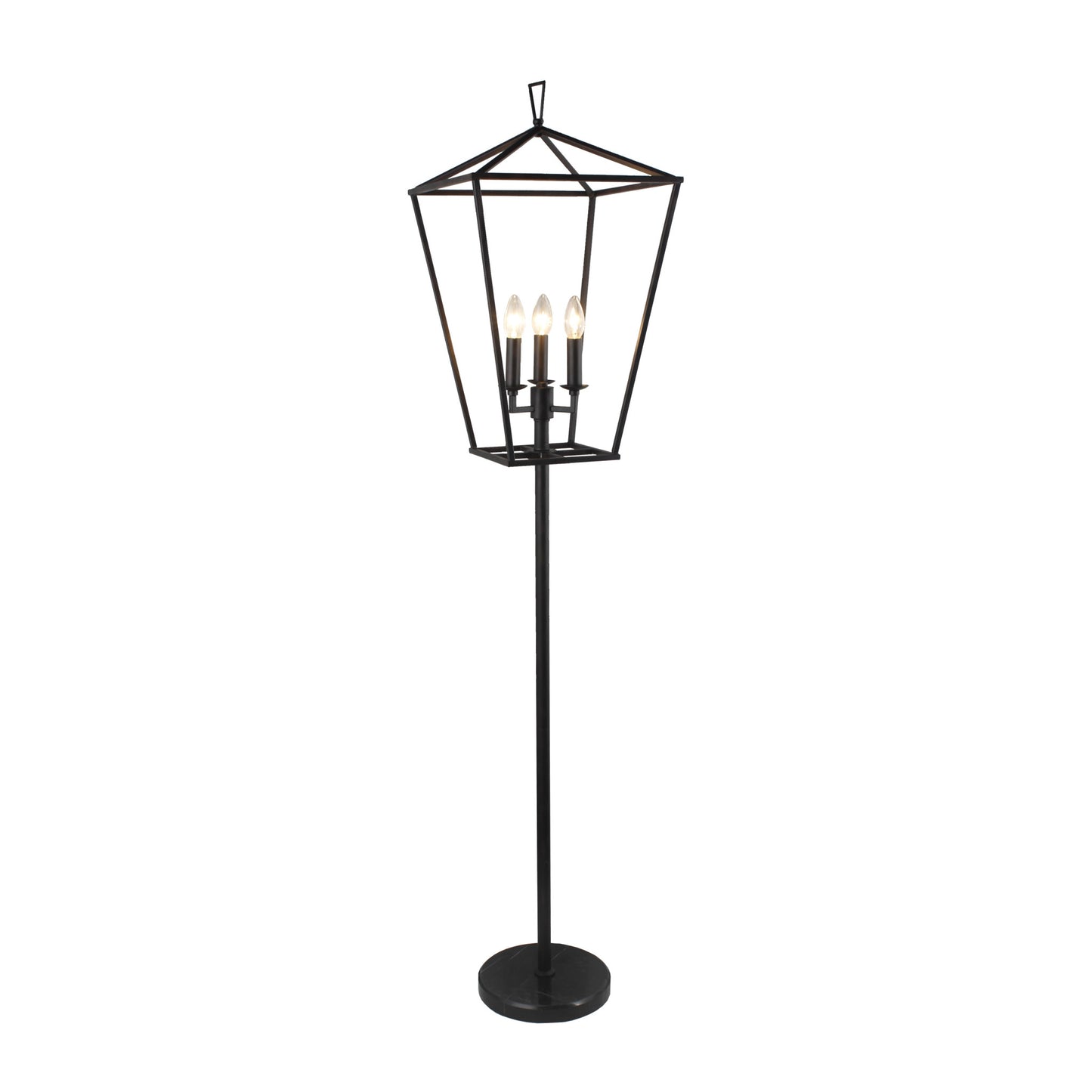 Black 3-Light Floor Lamp w/ Black Geometric Shade