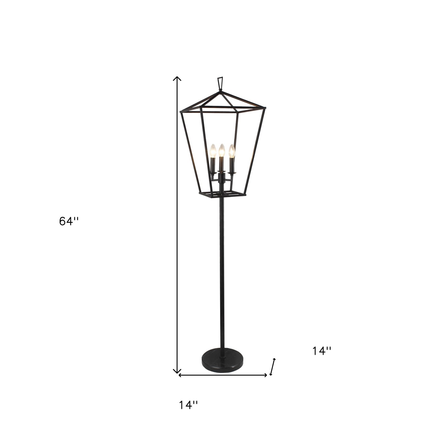 Black 3-Light Floor Lamp w/ Black Geometric Shade