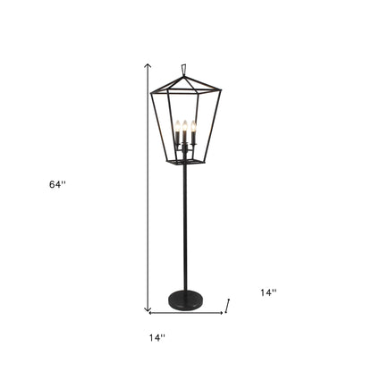 Black 3-Light Floor Lamp w/ Black Geometric Shade