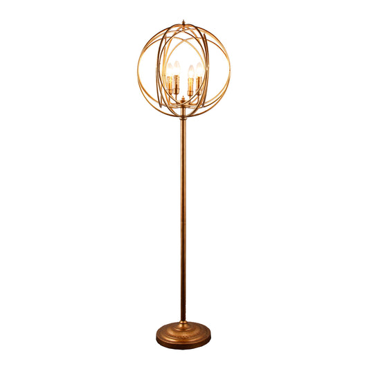 Gold 4-Light Floor Lamp w/ Modern Gold Geometric Shade