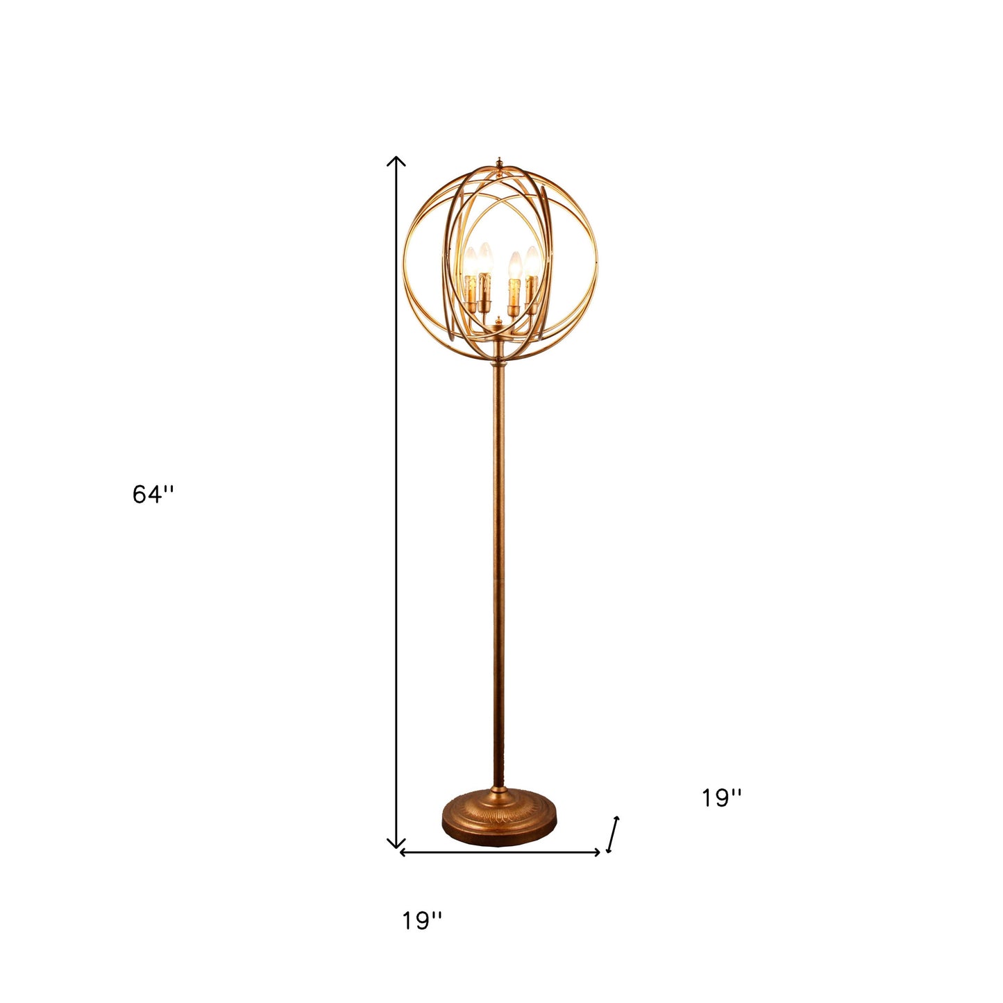 Gold 4-Light Floor Lamp w/ Modern Gold Geometric Shade