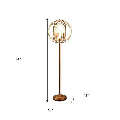 Gold 4-Light Floor Lamp w/ Modern Gold Geometric Shade