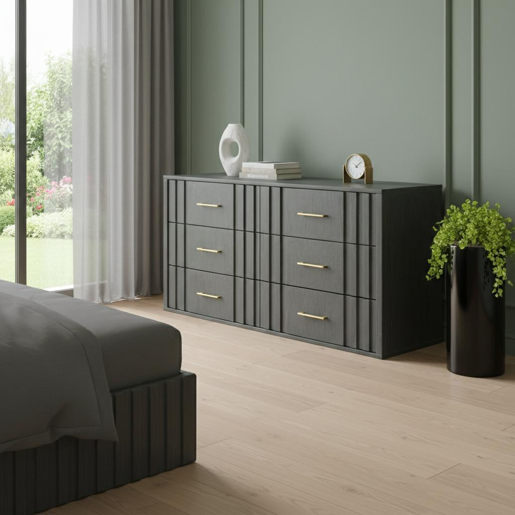 Dark Grey Solid And Manufactured Wood Six Drawer Dresser image 1