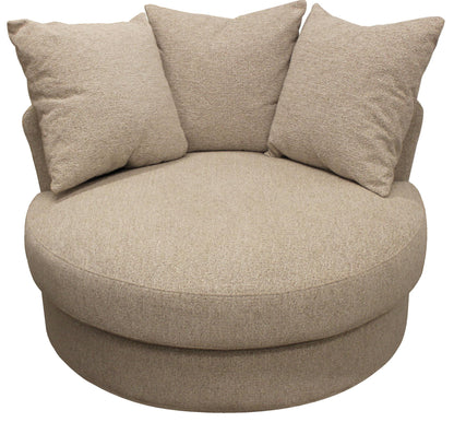 Sand Linen Upholstered Swivel Round Accent Chair & Toss Pillows