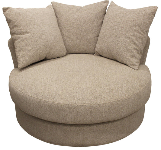 Sand Linen Upholstered Swivel Round Accent Chair & Toss Pillows
