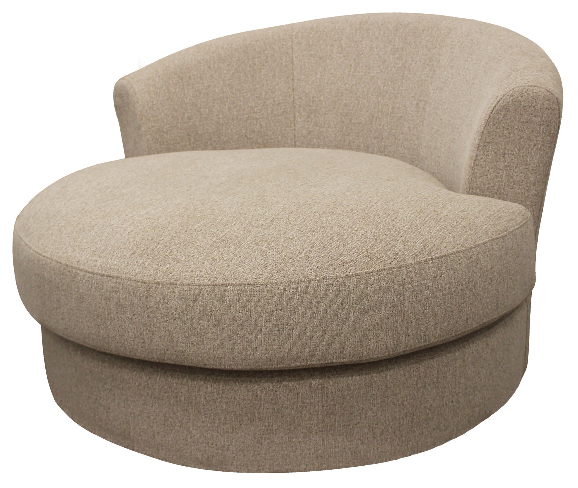 Sand Linen Upholstered Swivel Round Accent Chair & Toss Pillows