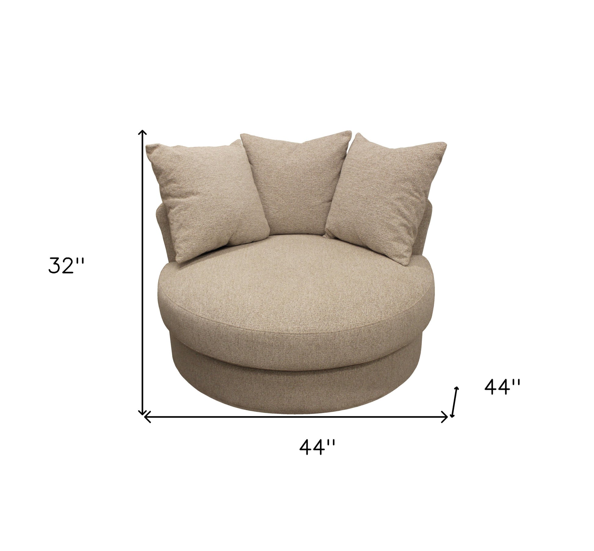 Sand Linen Upholstered Swivel Round Accent Chair & Toss Pillows
