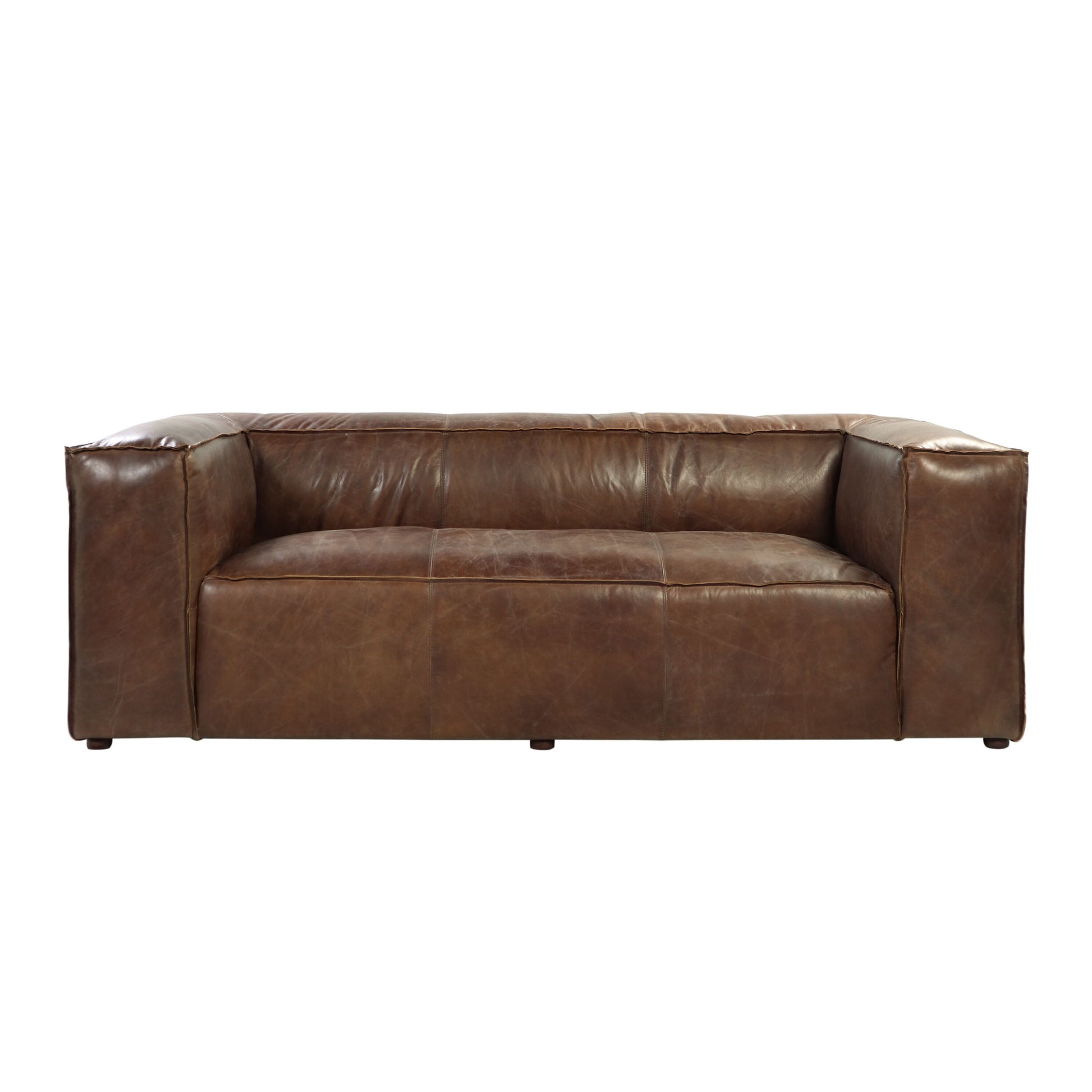 Brown Top Grain Leather Sofa With Black Legs