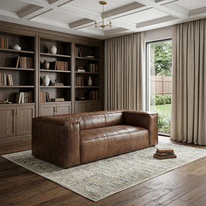 Brown Top Grain Leather Sofa With Black Legs