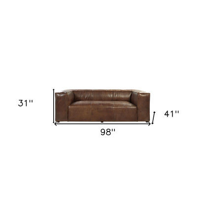 Brown Top Grain Leather Sofa With Black Legs