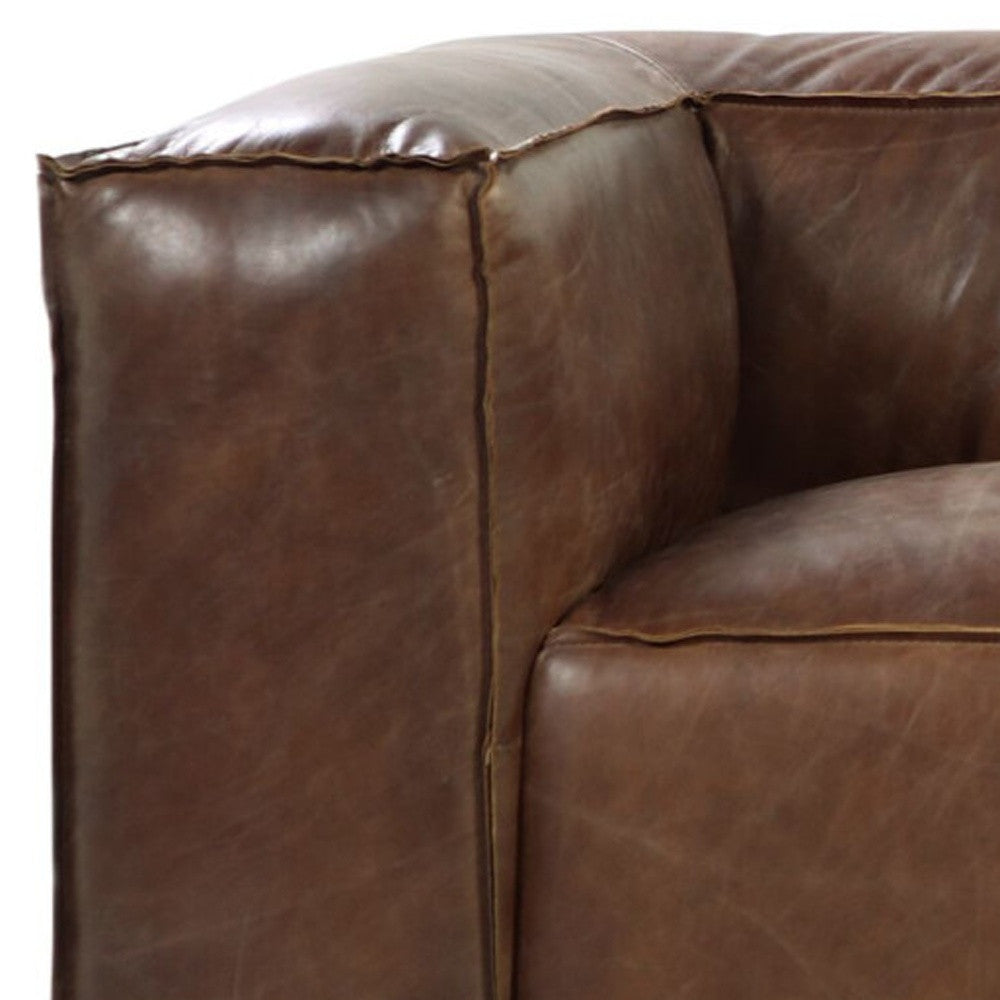 Brown Top Grain Leather Sofa With Black Legs