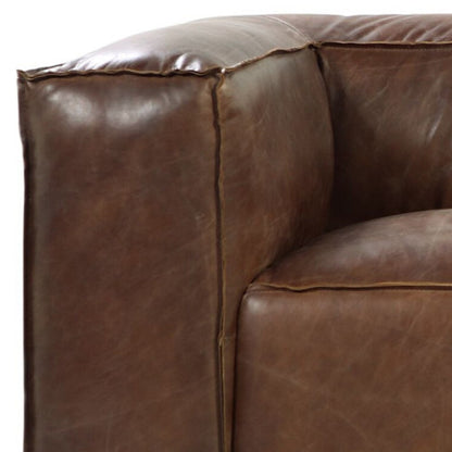 Brown Top Grain Leather Sofa With Black Legs
