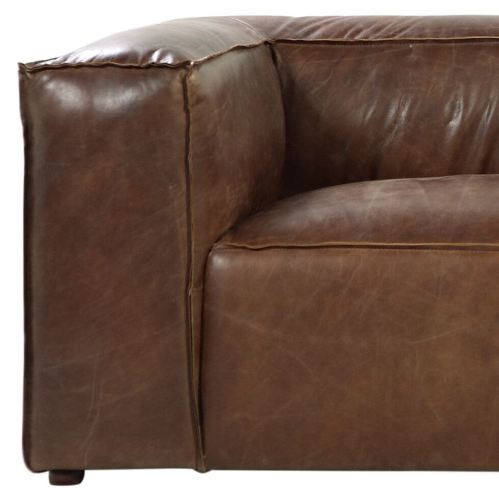 Brown Top Grain Leather Sofa With Black Legs