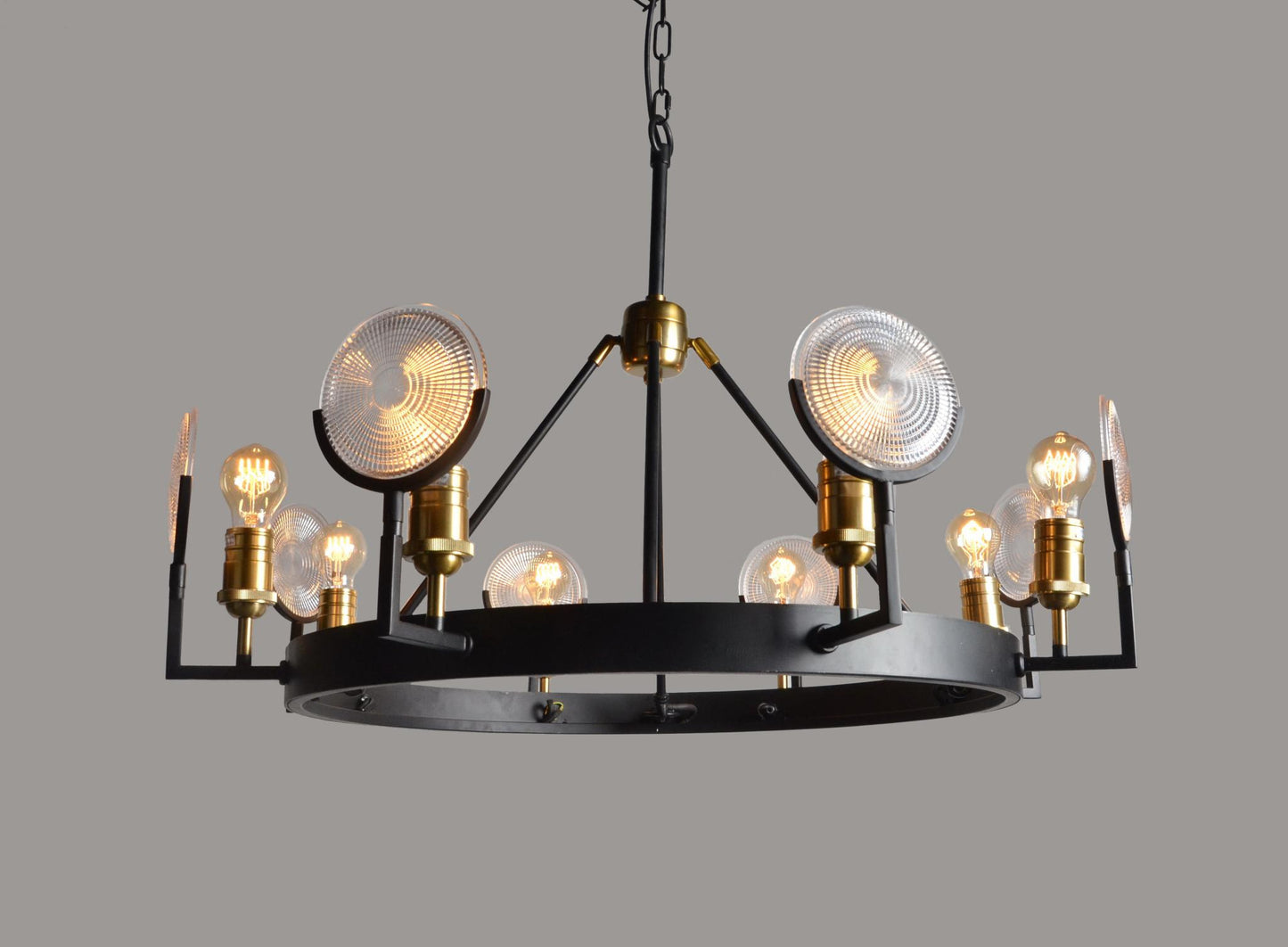 Black & Gold Unique Statement 8 Light Chandelier w/ Clear Shades