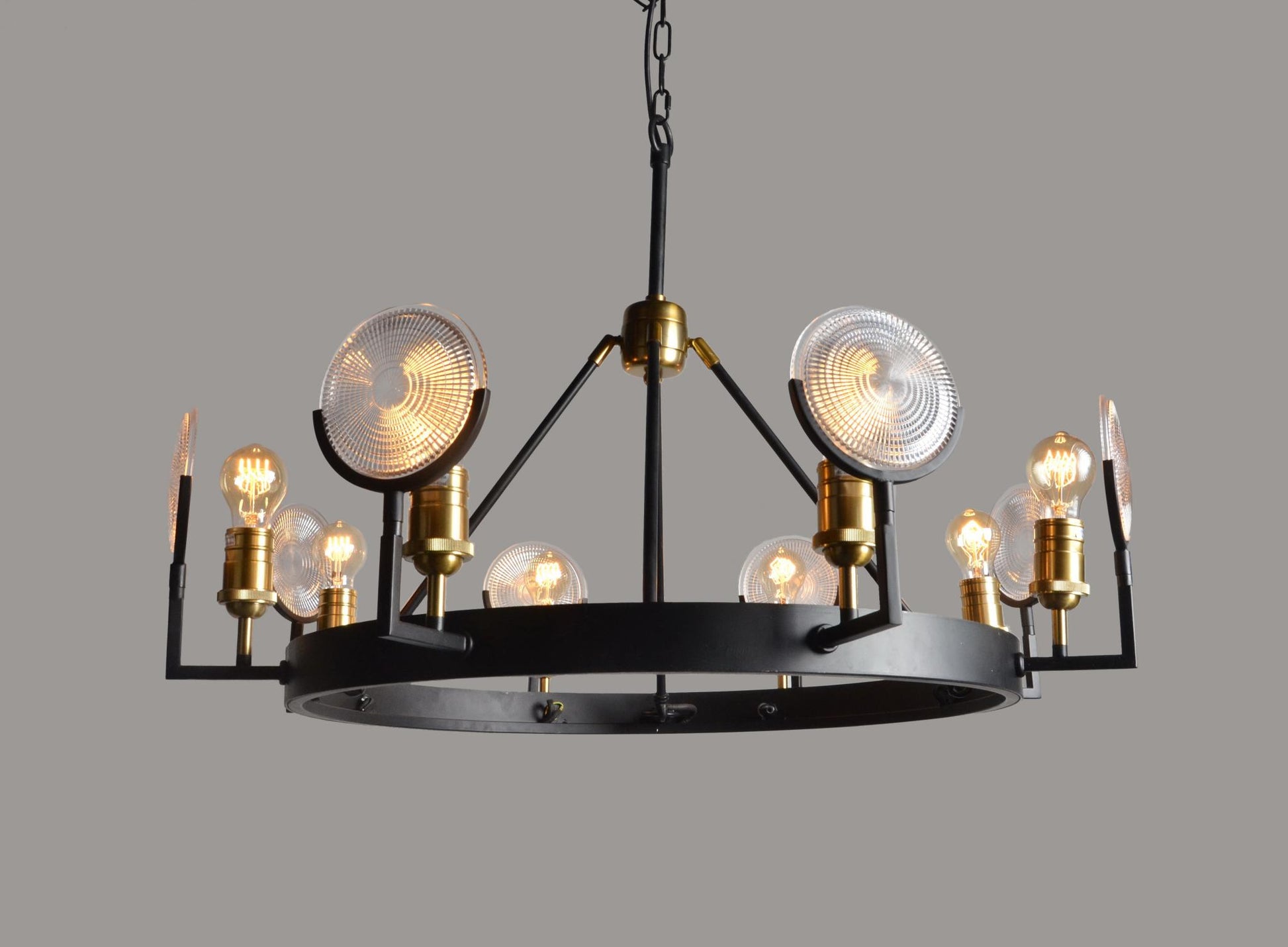 Black & Gold Unique Statement 8 Light Chandelier w/ Clear Shades