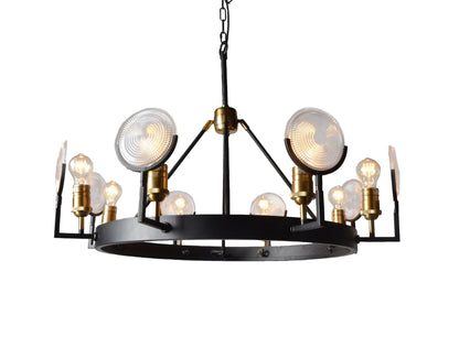 Black & Gold Unique Statement 8 Light Chandelier w/ Clear Shades