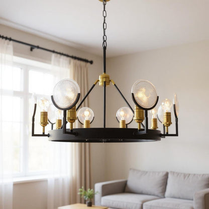 Black & Gold Unique Statement 8 Light Chandelier w/ Clear Shades