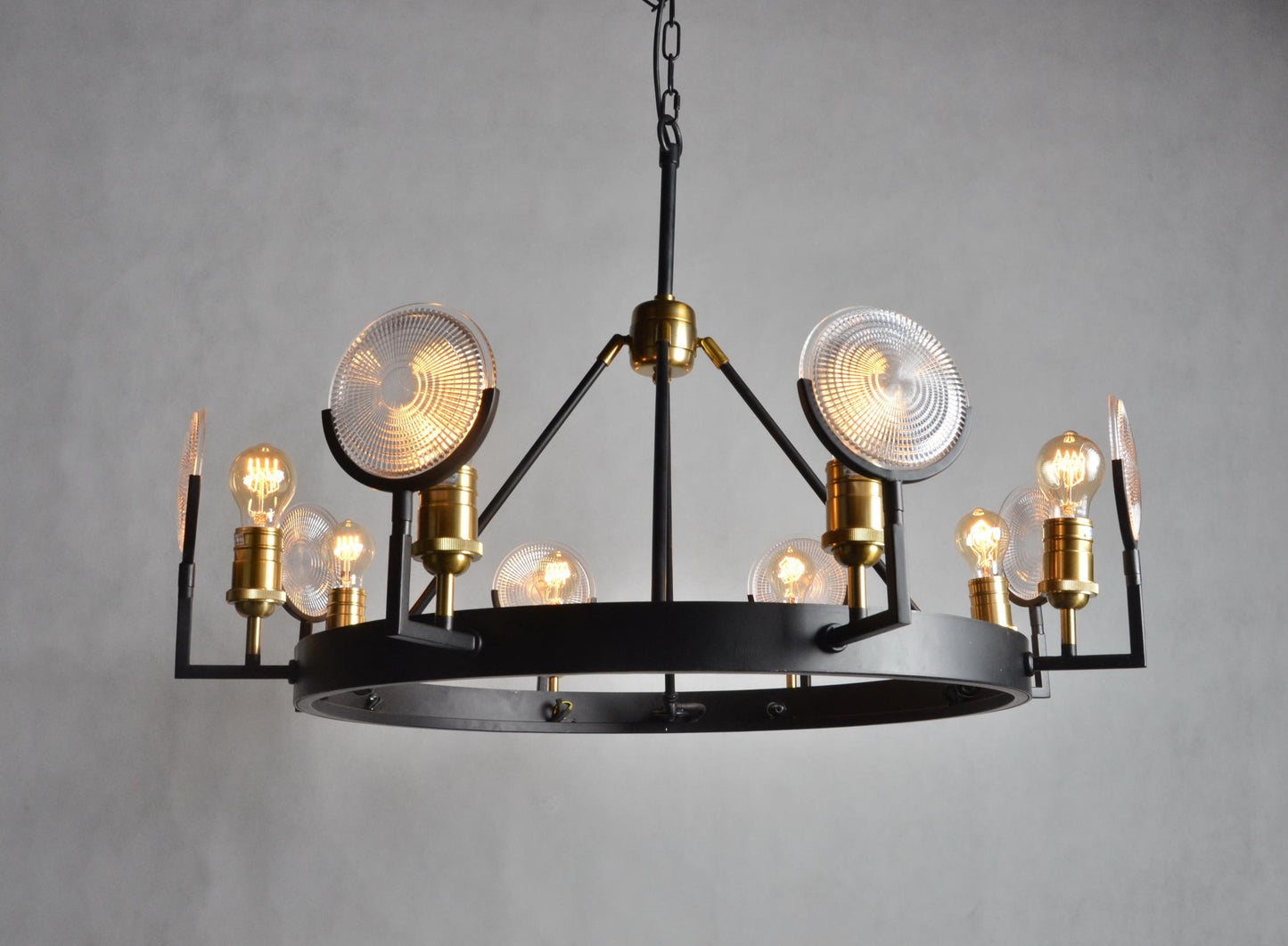 Black & Gold Unique Statement 8 Light Chandelier w/ Clear Shades