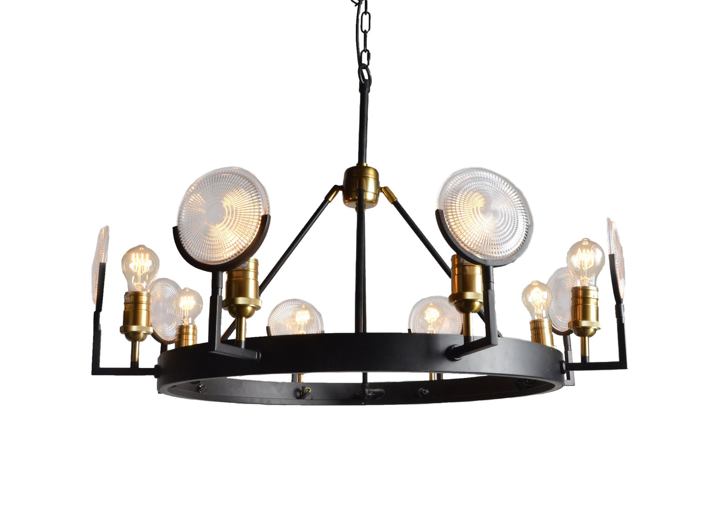Black & Gold Unique Statement 8 Light Chandelier w/ Clear Shades