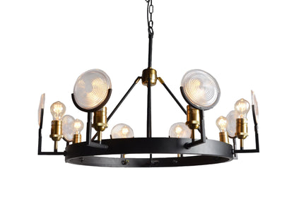 Black & Gold Unique Statement 8 Light Chandelier w/ Clear Shades