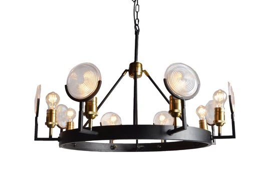 Black & Gold Unique Statement 8 Light Chandelier w/ Clear Shades