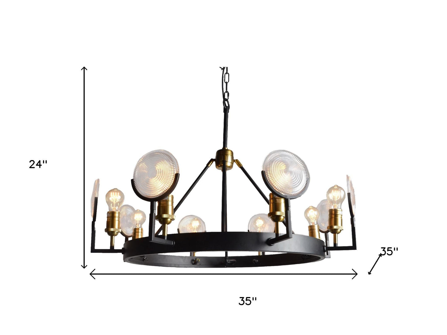 Black & Gold Unique Statement 8 Light Chandelier w/ Clear Shades