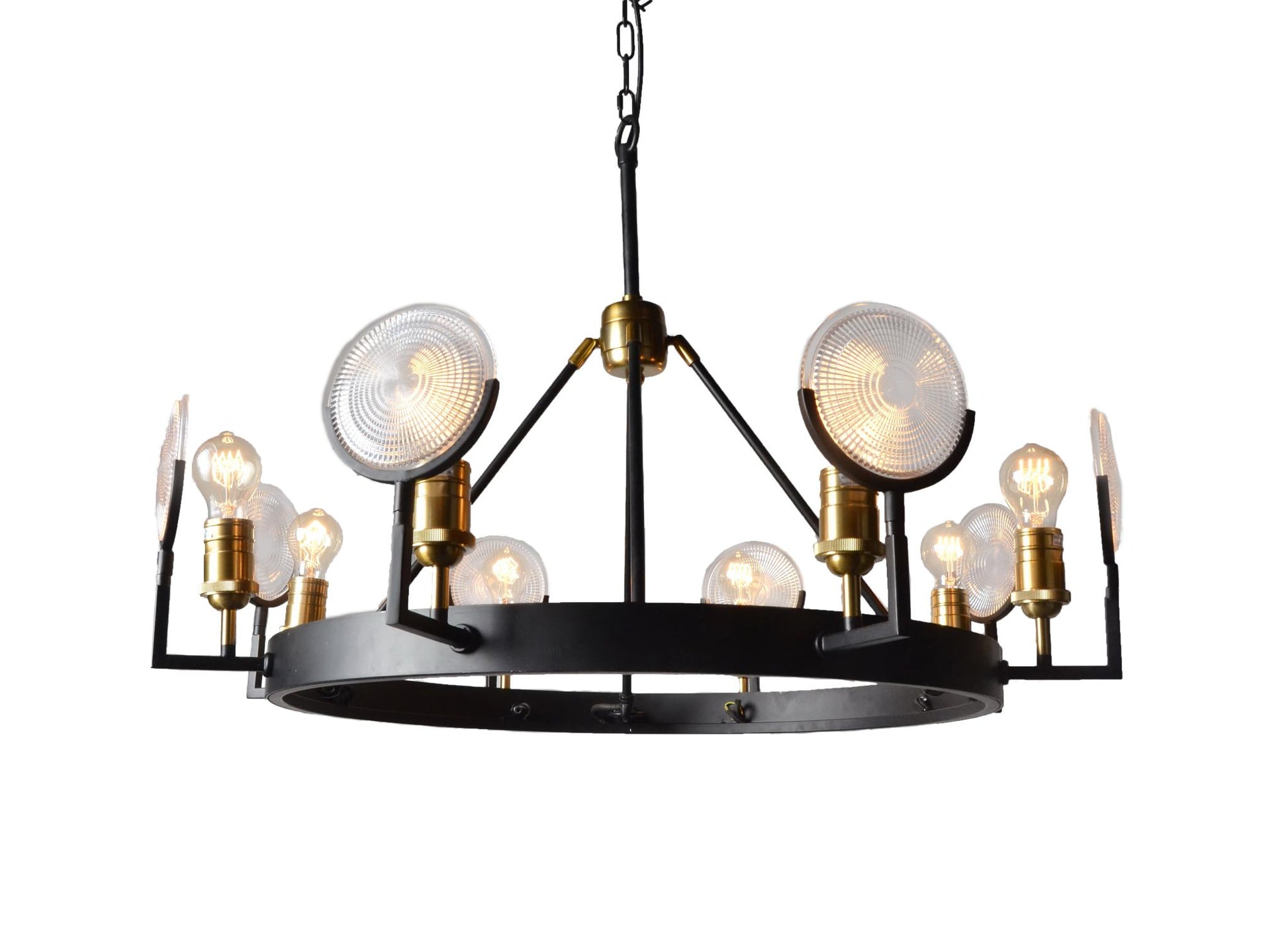 Black & Gold Unique Statement 8 Light Chandelier w/ Clear Shades