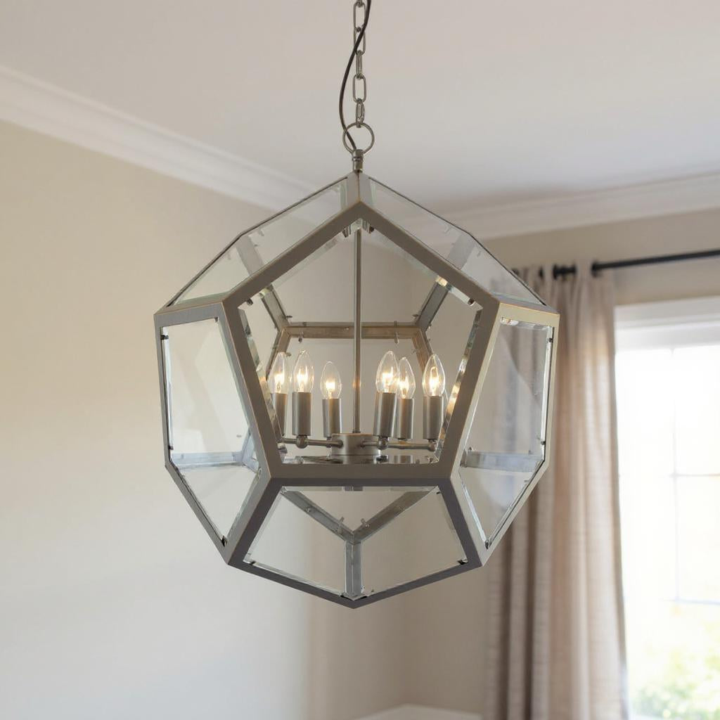Clear Unique Statement 6 Light Chandelier w/ Shades
