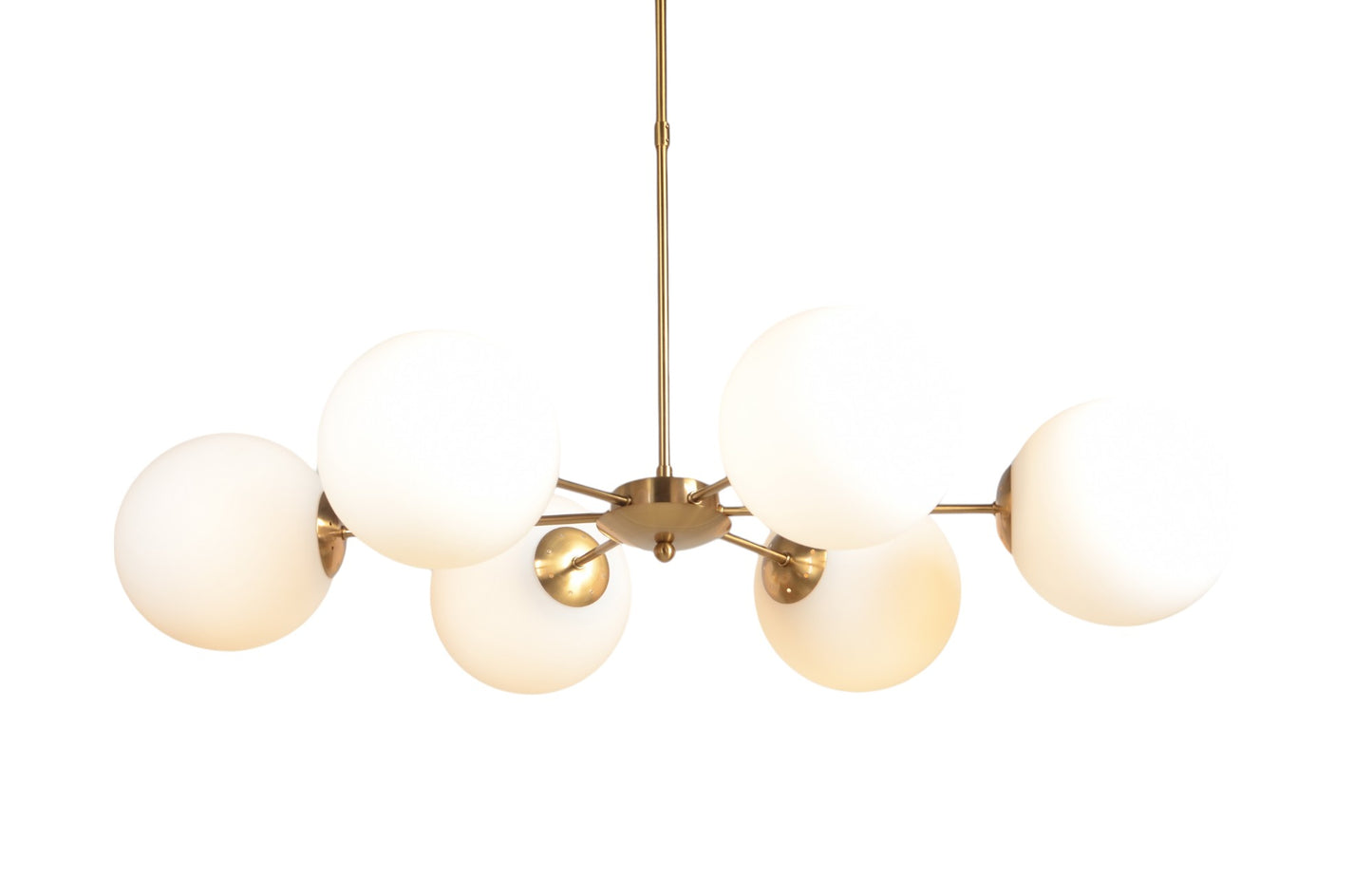 Brass Sputnik 6 Light Chandelier w/ White Shades