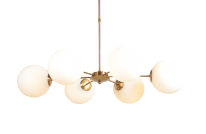 Brass Sputnik 6 Light Chandelier w/ White Shades