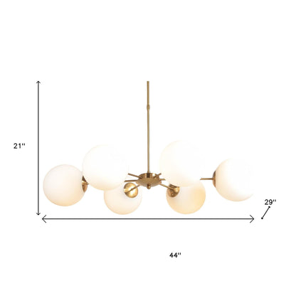 Brass Sputnik 6 Light Chandelier w/ White Shades