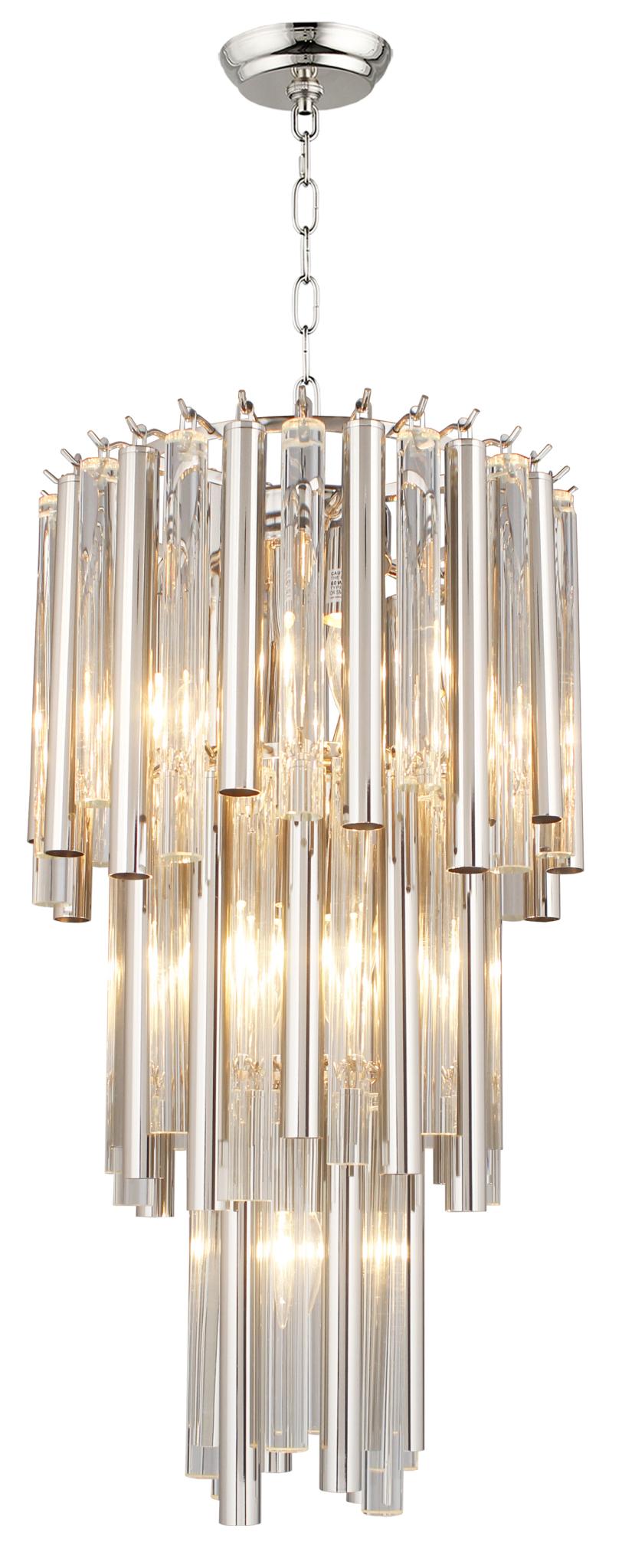 Silver Unique Statement 7 Light Crystal Glass Chandelier w/ Clear Shades