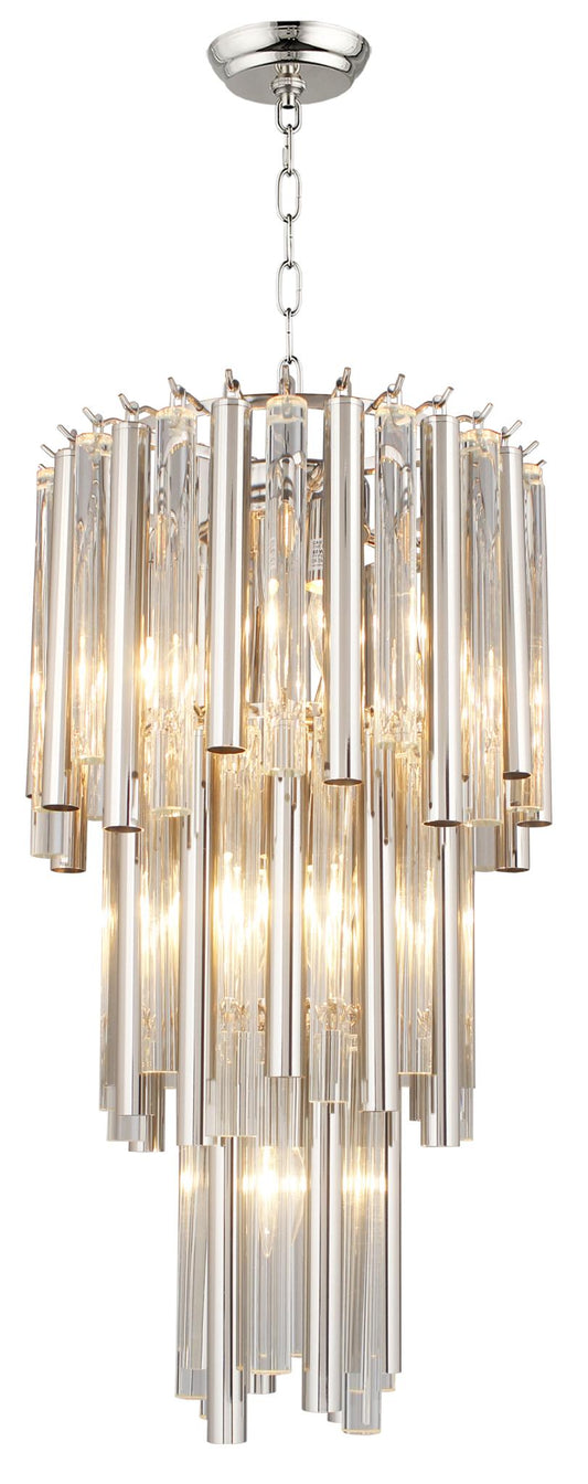 Silver Unique Statement 7 Light Crystal Glass Chandelier w/ Clear Shades