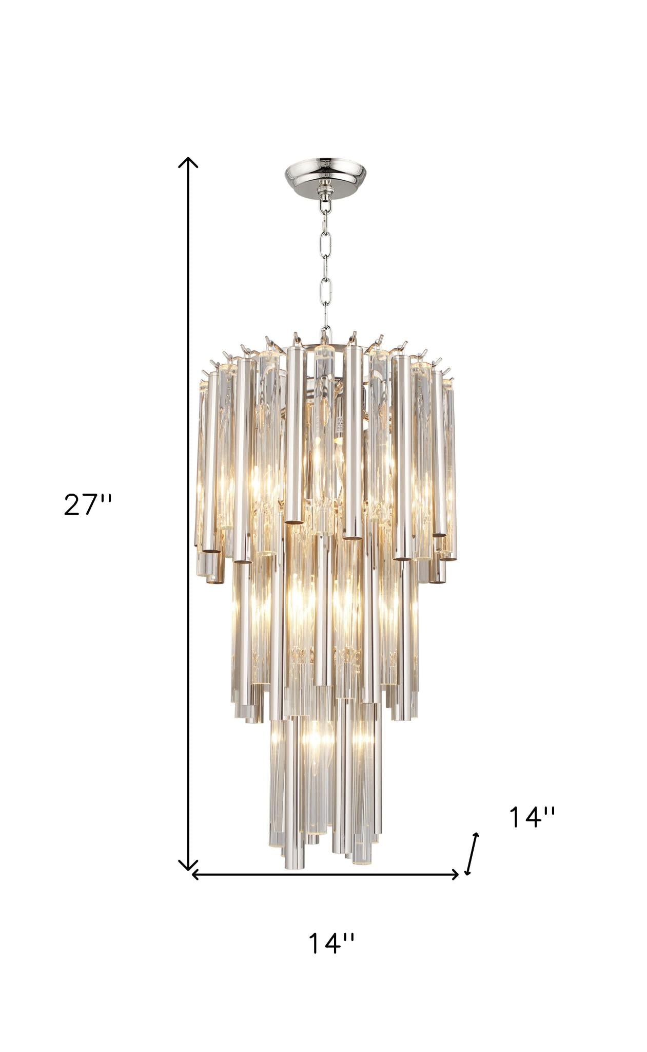 Silver Unique Statement 7 Light Crystal Glass Chandelier w/ Clear Shades