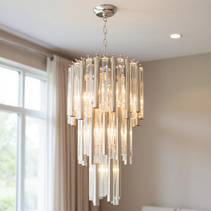 Silver Unique Statement 7 Light Crystal Glass Chandelier w/ Clear Shades