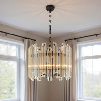 Amber Unique Statement 5 Light Beveled Glass Chandelier w/ Shades