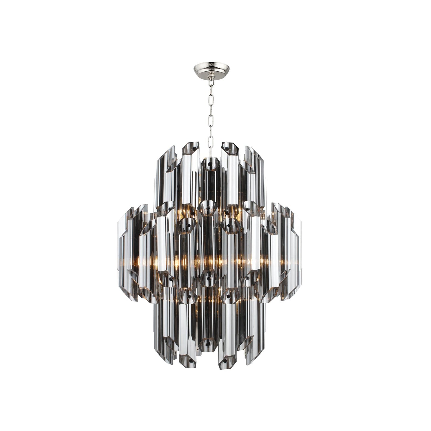 Silver Unique Statement 9 Light Beveled Glass Chandelier w/ Shades