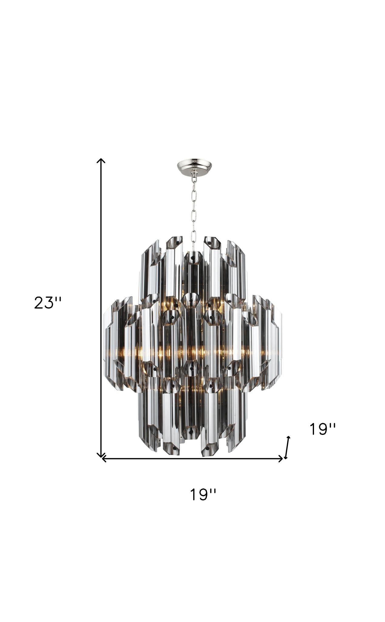 Silver Unique Statement 9 Light Beveled Glass Chandelier w/ Shades