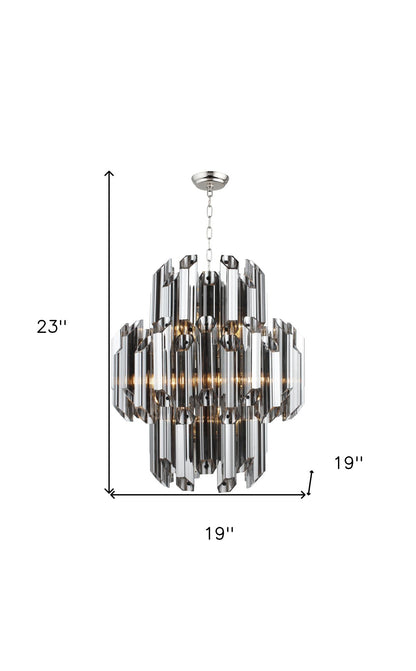 Silver Unique Statement 9 Light Beveled Glass Chandelier w/ Shades