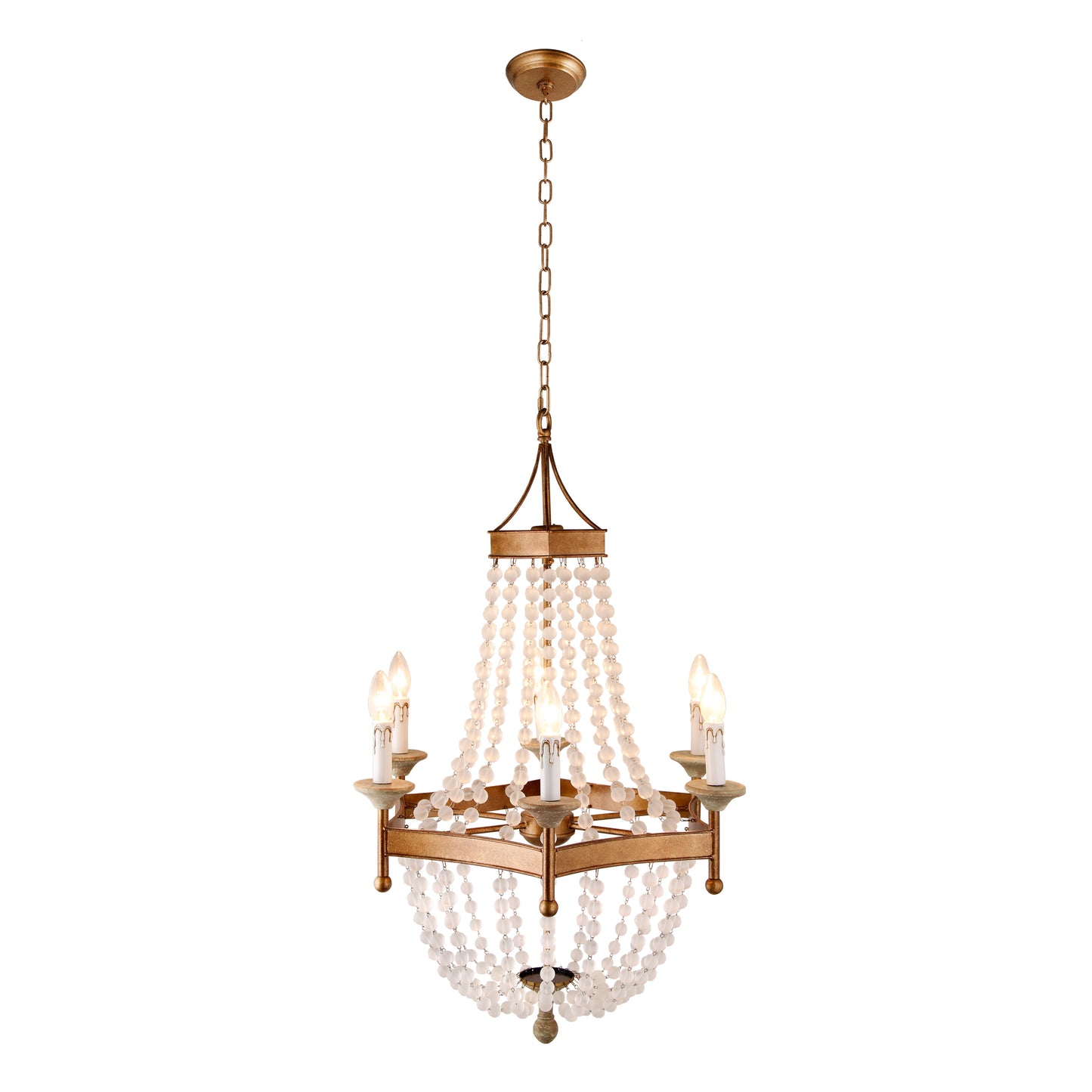 Gold & White Candle Style 6 Light Frosted Glass Chandelier