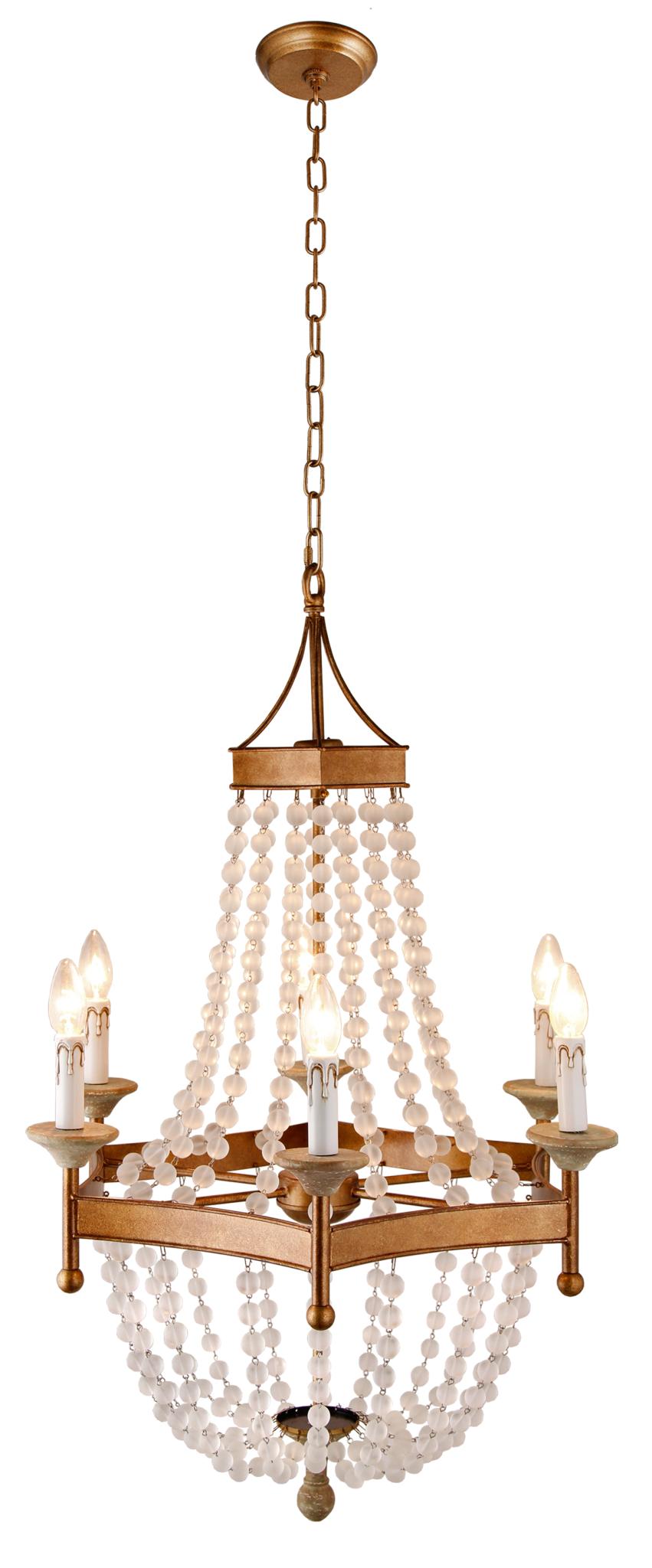 Gold & White Candle Style 6 Light Frosted Glass Chandelier