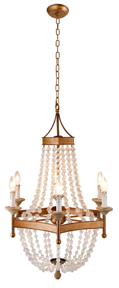Gold & White Candle Style 6 Light Frosted Glass Chandelier