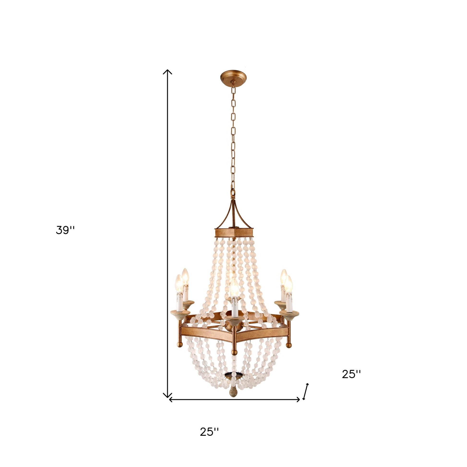 Gold & White Candle Style 6 Light Frosted Glass Chandelier