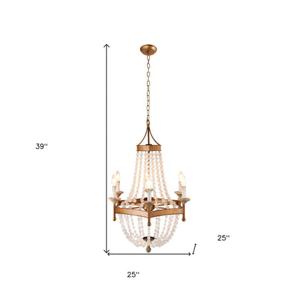 Gold & White Candle Style 6 Light Frosted Glass Chandelier
